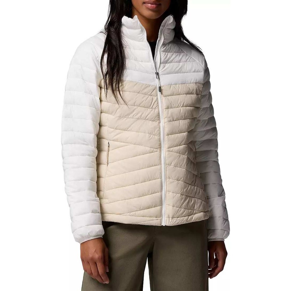 Columbia Powder Pass Jacket Womens XL White Beige Omni-Shield Puffer Lightweight